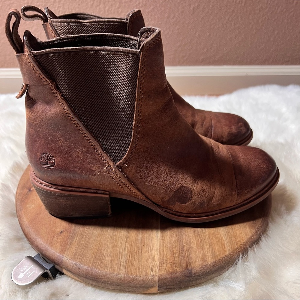 Timberland Leather Brown Sutherlin Bay Boots with Elastic Panels Size 8 - Picture 2 of 11